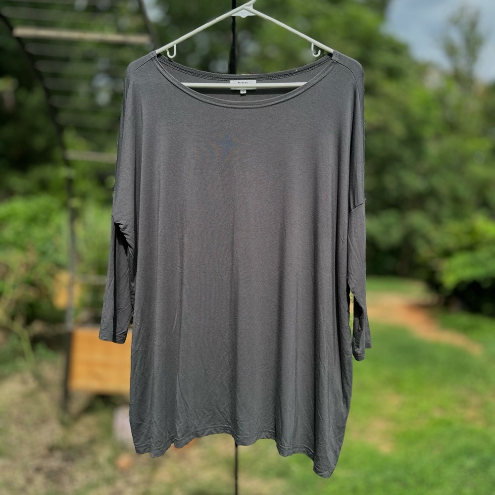 Piko 3/4 Sleeve Oversized Tunic Top Charcoal Gray